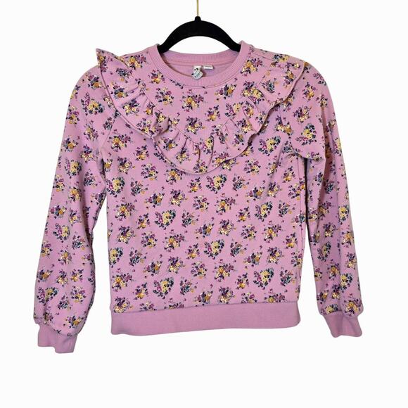 Janie and Jack Size 12 Girls Floral French Terry Ruffle Pullover Top - Picture 1 of 6